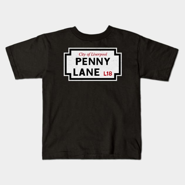 Vintage Penny Lane Street Sign Kids T-Shirt by TwistedCharm